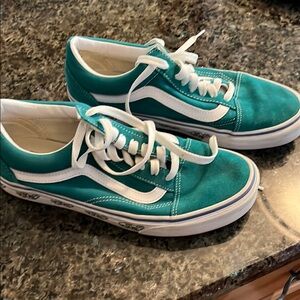 Vans Turtle off the Wall Teal and White Low-Top Sneakers